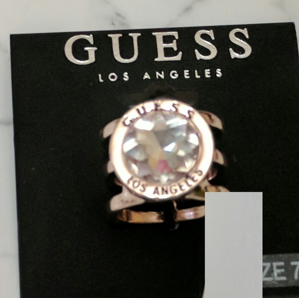 Guess Jeans Logo  Size 7 Rose Gold Tone Ring